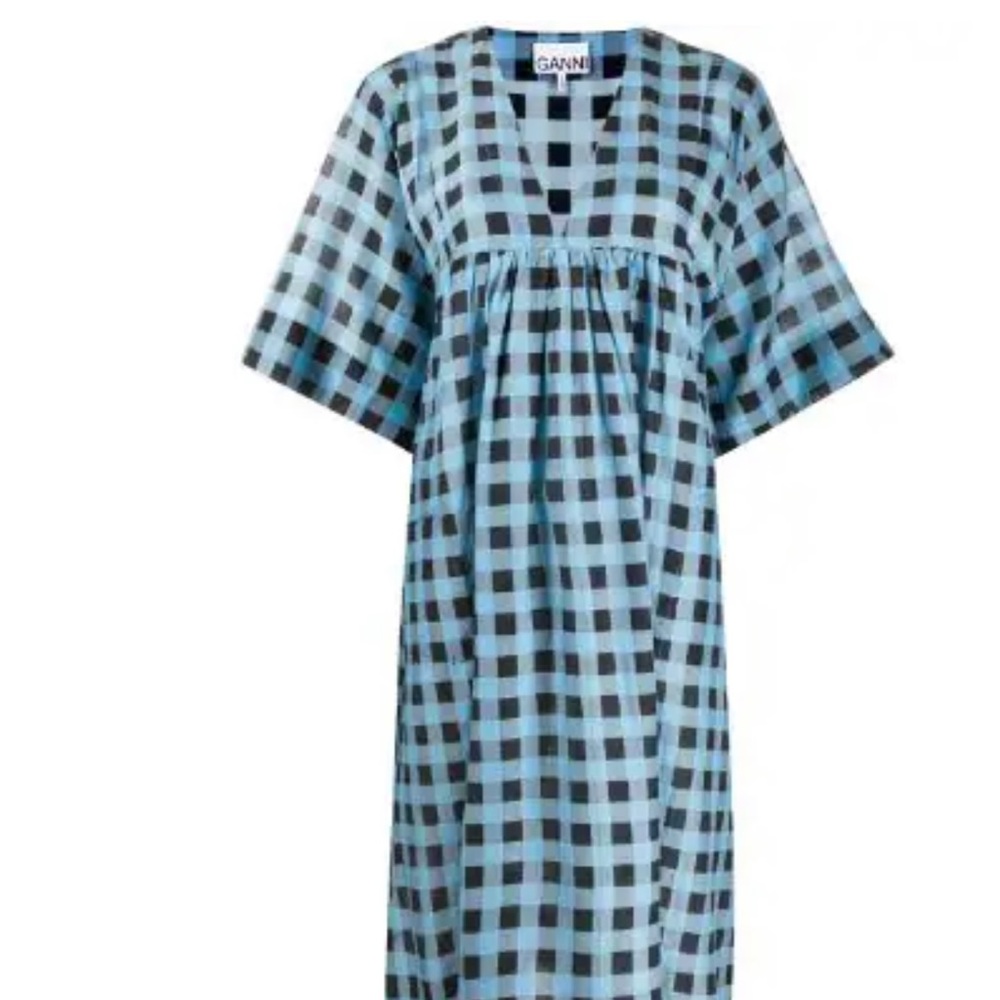 Ganni Checkered Silk Dress